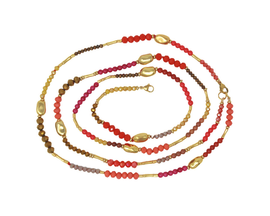 DUO NECKLACE - GOLD/CORAL RED/FUSCHIA MIX