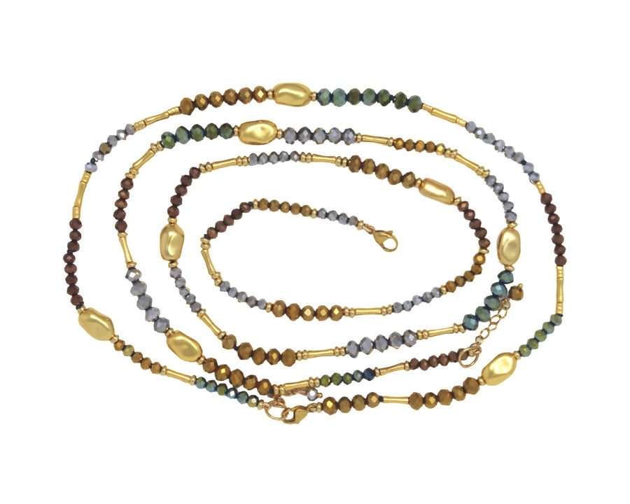 DUO NECKLACE - GOLD/ELECTRIC GREEN/SILVER MIX