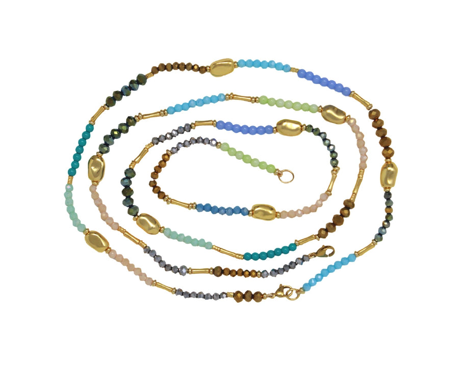 DUO NECKLACE - GOLD/TURQUOISE/SILVER MIX